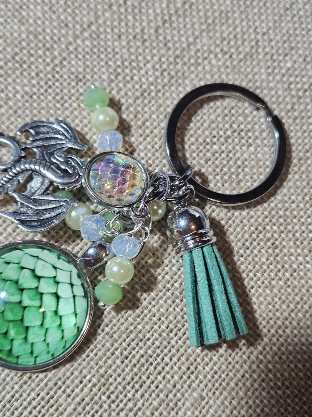 Green Dragon Scale Charm Keychain with Tassel